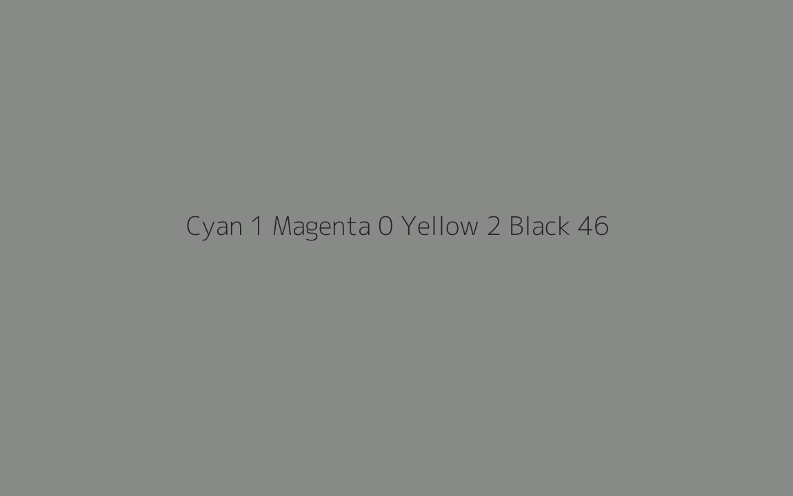 CMYK Color: Cyan 1 Magenta 0 Yellow 2 Black 46 CMYK name: Eighth gravel CMYK Color: Cyan 1 Magenta 0 Yellow 2 Black 46 CMYK name: Eighth gravel