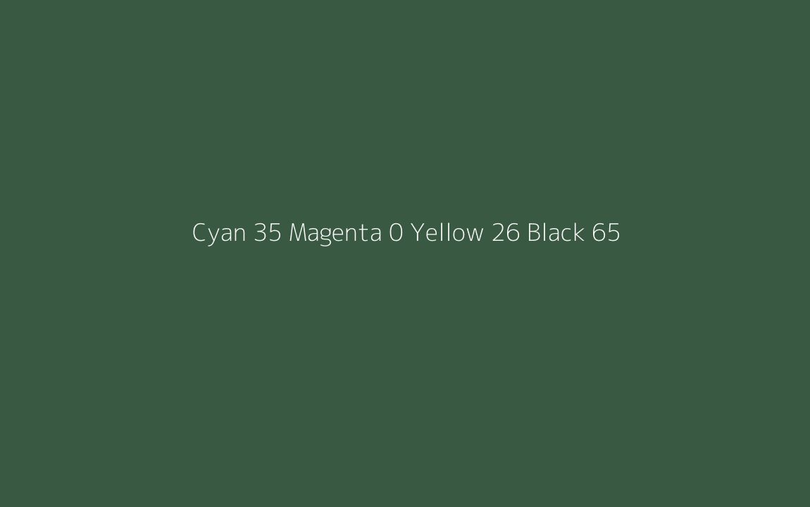CMYK Color: Cyan 35 Magenta 0 Yellow 26 Black 65 CMYK name: Deep malachite green CMYK Color: Cyan 35 Magenta 0 Yellow 26 Black 65 CMYK name: Deep malachite green