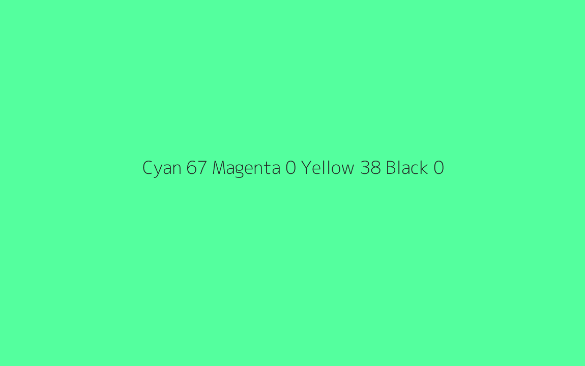 CMYK Color: Cyan 67 Magenta 0 Yellow 38 Black 0 CMYK name: Sea green CMYK Color: Cyan 67 Magenta 0 Yellow 38 Black 0 CMYK name: Sea green