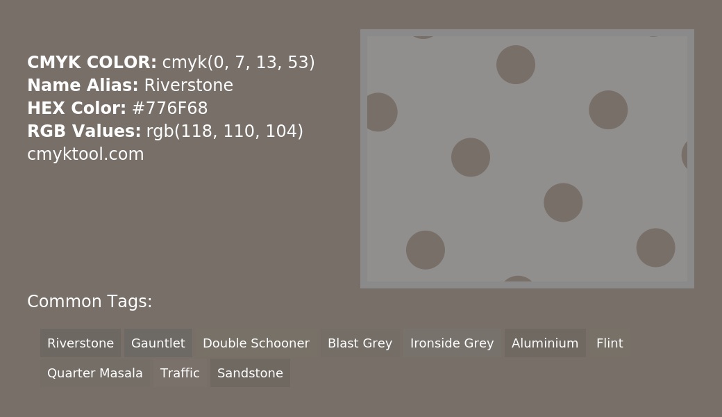 CMYK Color 0%, 7%, 13%, 53% is named Riverstone