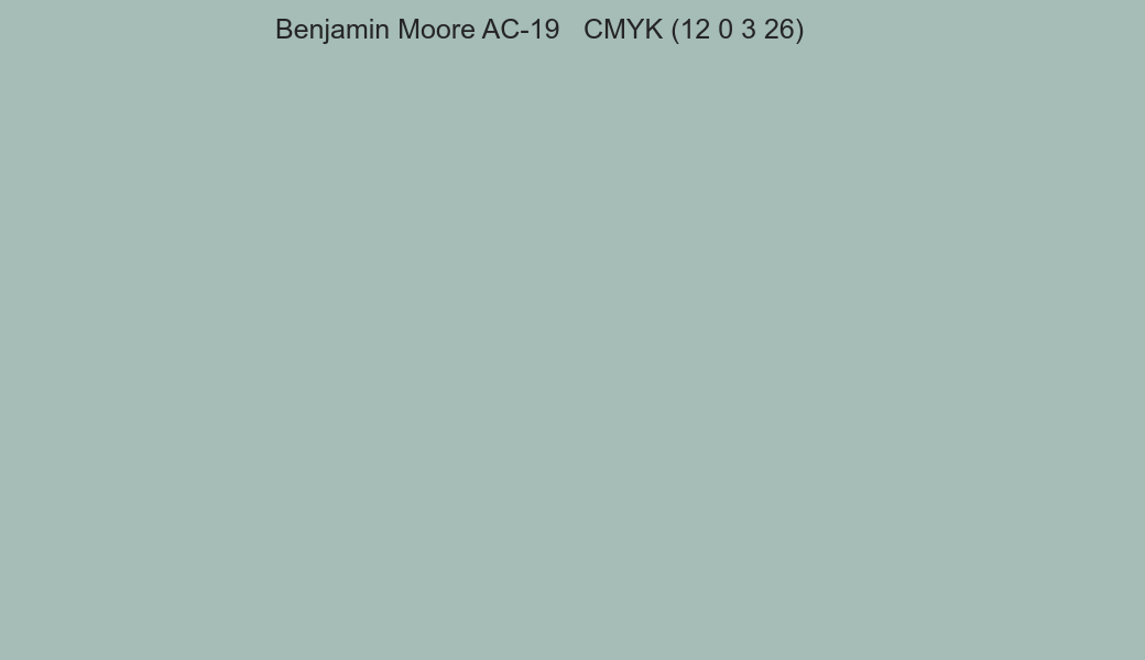 Color Benjamin Moore AC-19 to CMYK (12 0 3 26) converter Color Benjamin Moore AC-19 to CMYK (12 0 3 26) converter