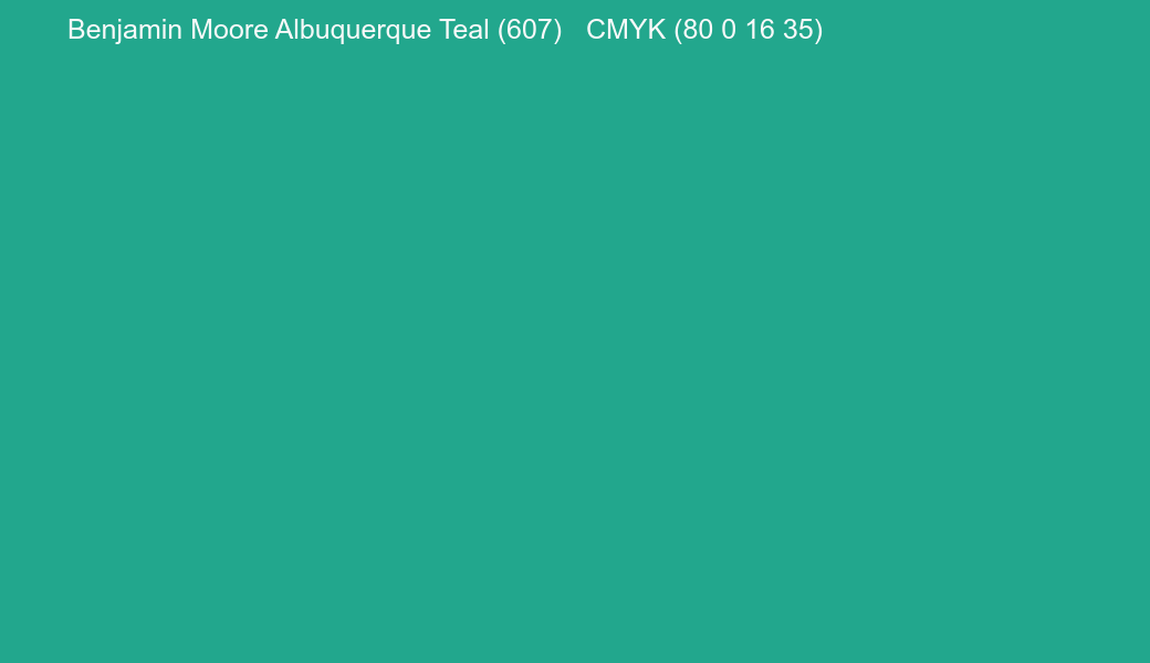 Color Benjamin Moore Albuquerque Teal (607) to CMYK (80 0 16 35) converter Color Benjamin Moore Albuquerque Teal (607) to CMYK (80 0 16 35) converter