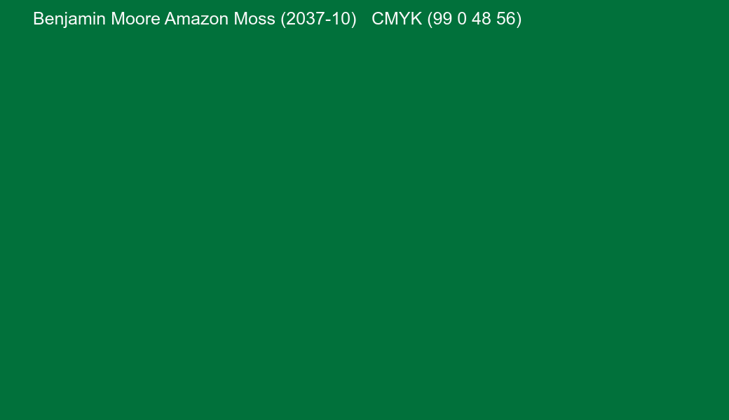 Color Benjamin Moore Amazon Moss (2037-10) to CMYK (99 0 48 56) converter Color Benjamin Moore Amazon Moss (2037-10) to CMYK (99 0 48 56) converter