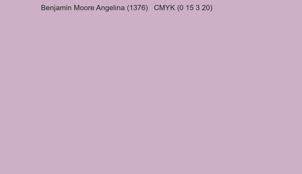 Color Benjamin Moore Angelina (1376) to CMYK (0 15 3 20) converter Color Benjamin Moore Angelina (1376) to CMYK (0 15 3 20) converter