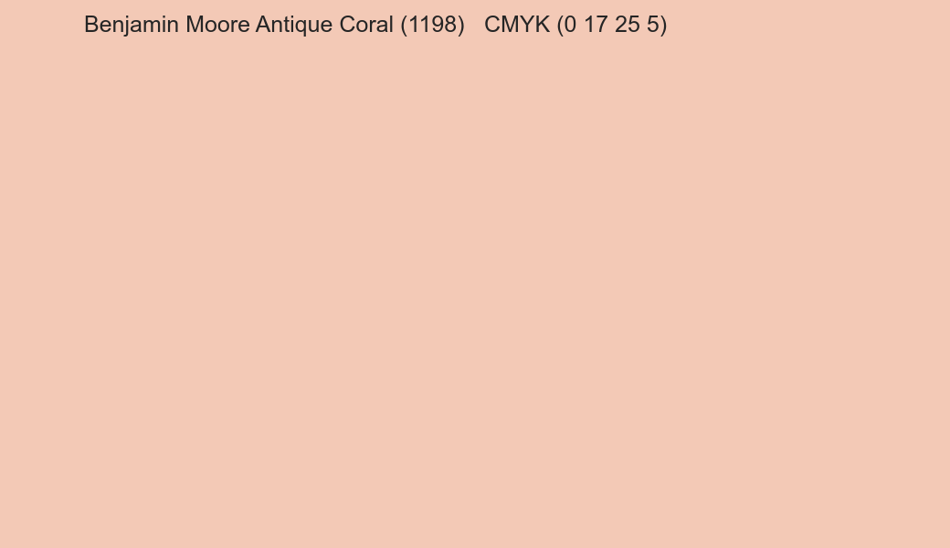 Color Benjamin Moore Antique Coral (1198) to CMYK (0 17 25 5) converter Color Benjamin Moore Antique Coral (1198) to CMYK (0 17 25 5) converter