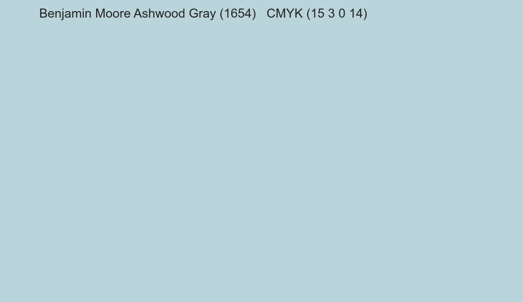 Color Benjamin Moore Ashwood Gray (1654) to CMYK (15 3 0 14) converter Color Benjamin Moore Ashwood Gray (1654) to CMYK (15 3 0 14) converter