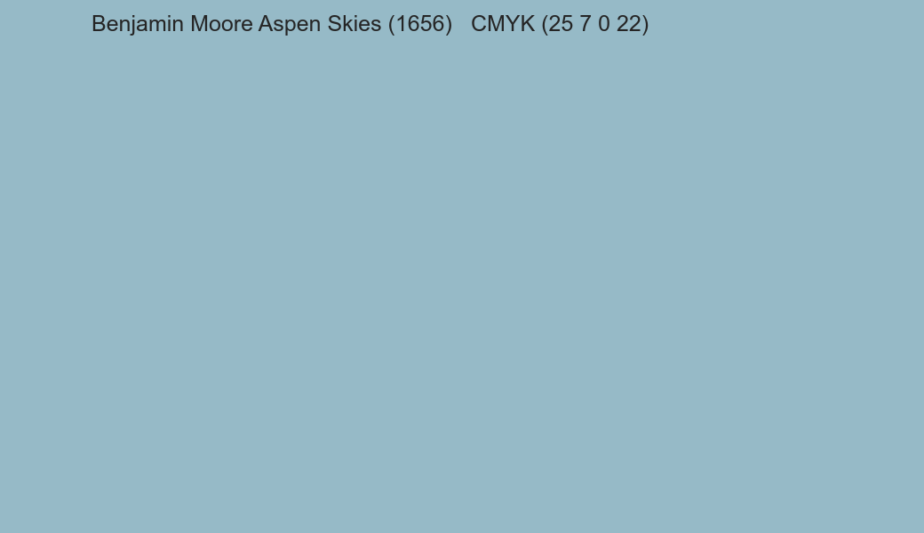 Color Benjamin Moore Aspen Skies (1656) to CMYK (25 7 0 22) converter Color Benjamin Moore Aspen Skies (1656) to CMYK (25 7 0 22) converter