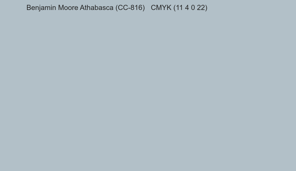 Color Benjamin Moore Athabasca (CC-816) to CMYK (11 4 0 22) converter Color Benjamin Moore Athabasca (CC-816) to CMYK (11 4 0 22) converter