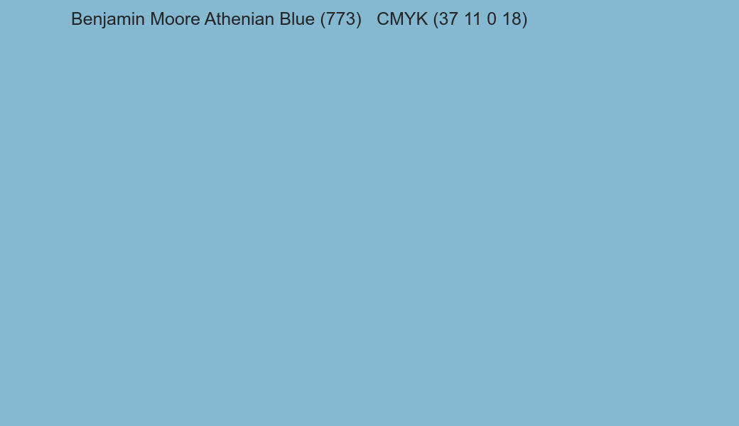 Color Benjamin Moore Athenian Blue (773) to CMYK (37 11 0 18) converter Color Benjamin Moore Athenian Blue (773) to CMYK (37 11 0 18) converter