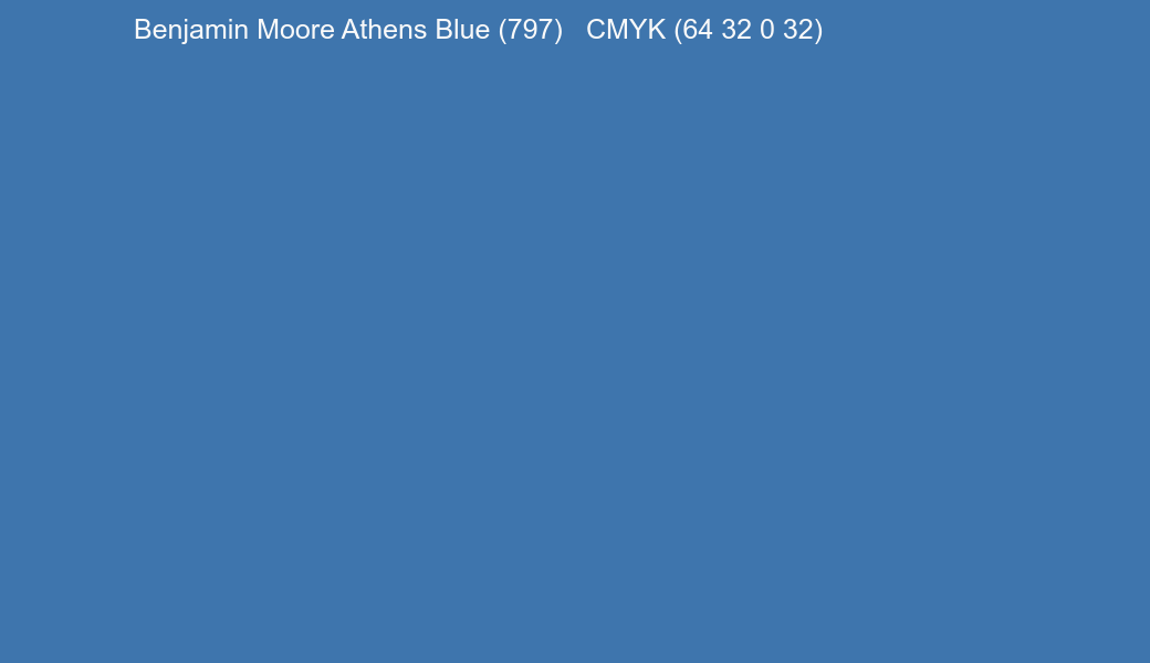 Color Benjamin Moore Athens Blue (797) to CMYK (64 32 0 32) converter Color Benjamin Moore Athens Blue (797) to CMYK (64 32 0 32) converter