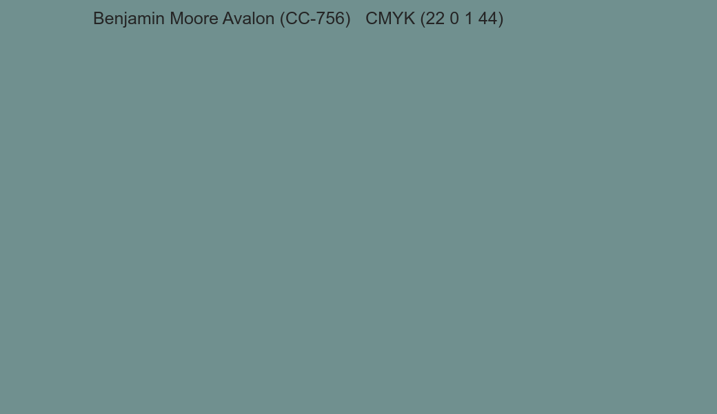 Color Benjamin Moore Avalon (CC-756) to CMYK (22 0 1 44) converter Color Benjamin Moore Avalon (CC-756) to CMYK (22 0 1 44) converter