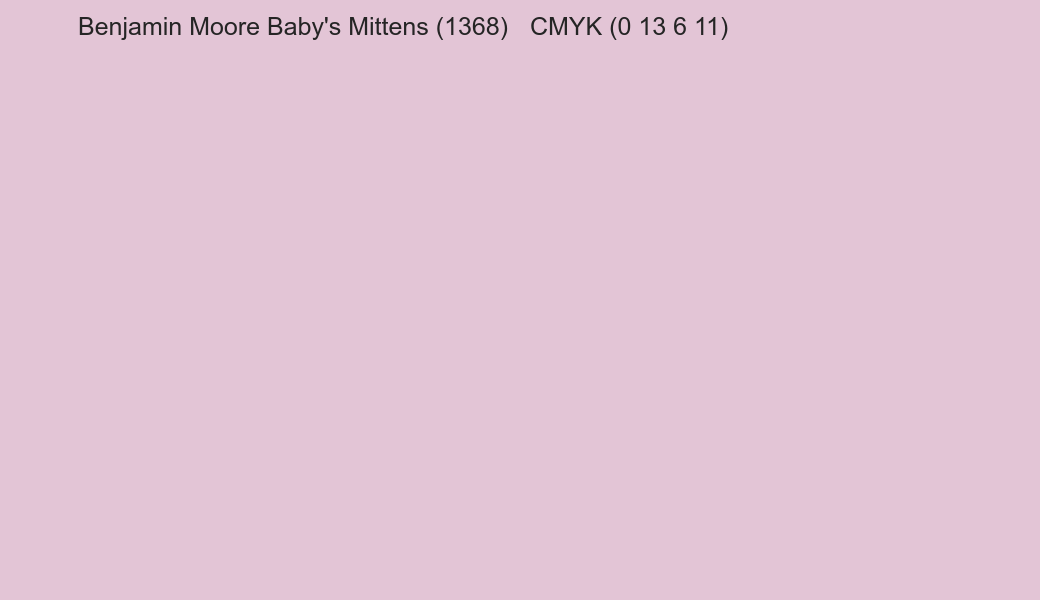 Color Benjamin Moore Baby's Mittens (1368) to CMYK (0 13 6 11) converter Color Benjamin Moore Baby's Mittens (1368) to CMYK (0 13 6 11) converter