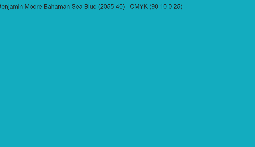 Color Benjamin Moore Bahaman Sea Blue (2055-40) to CMYK (90 10 0 25) converter Color Benjamin Moore Bahaman Sea Blue (2055-40) to CMYK (90 10 0 25) converter