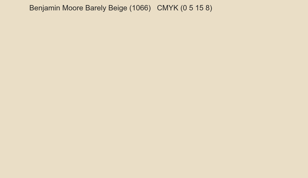 Color Benjamin Moore Barely Beige (1066) to CMYK (0 5 15 8) converter Color Benjamin Moore Barely Beige (1066) to CMYK (0 5 15 8) converter