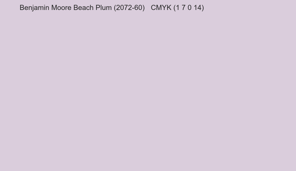 Color Benjamin Moore Beach Plum (2072-60) to CMYK (1 7 0 14) converter Color Benjamin Moore Beach Plum (2072-60) to CMYK (1 7 0 14) converter