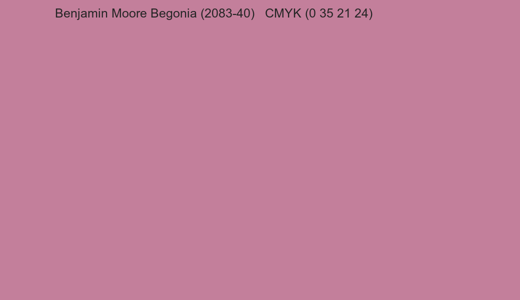 Color Benjamin Moore Begonia (2083-40) to CMYK (0 35 21 24) converter Color Benjamin Moore Begonia (2083-40) to CMYK (0 35 21 24) converter