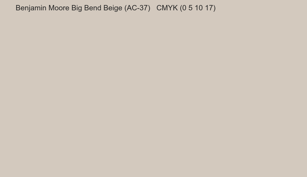 Color Benjamin Moore Big Bend Beige (AC-37) to CMYK (0 5 10 17) converter Color Benjamin Moore Big Bend Beige (AC-37) to CMYK (0 5 10 17) converter