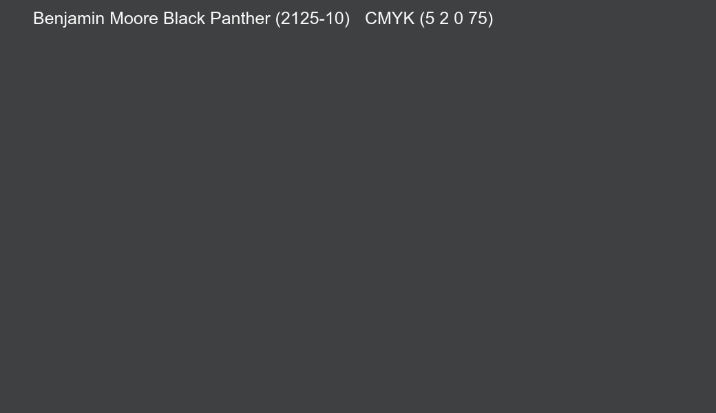 Color Benjamin Moore Black Panther (2125-10) to CMYK (5 2 0 75) converter Color Benjamin Moore Black Panther (2125-10) to CMYK (5 2 0 75) converter