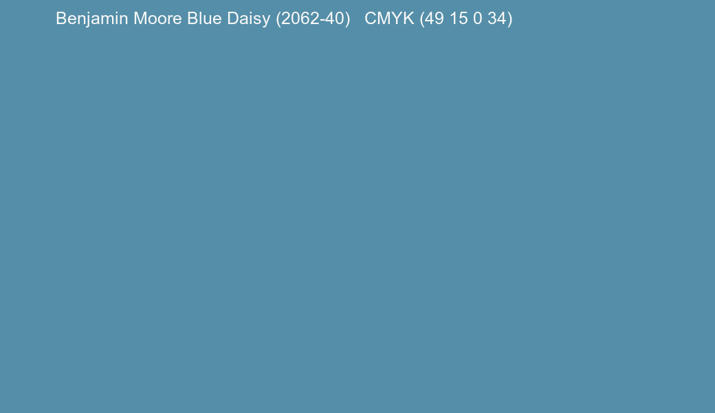 Color Benjamin Moore Blue Daisy (2062-40) to CMYK (49 15 0 34) converter Color Benjamin Moore Blue Daisy (2062-40) to CMYK (49 15 0 34) converter