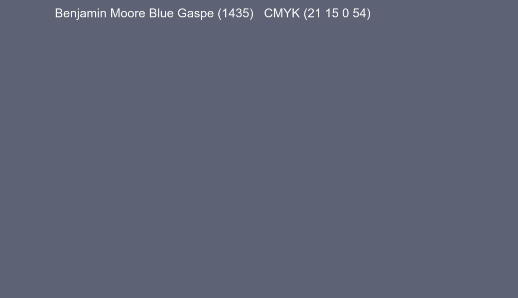 Color Benjamin Moore Blue Gaspe (1435) to CMYK (21 15 0 54) converter Color Benjamin Moore Blue Gaspe (1435) to CMYK (21 15 0 54) converter