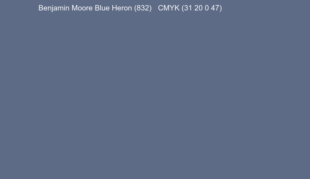 Color Benjamin Moore Blue Heron (832) to CMYK (31 20 0 47) converter Color Benjamin Moore Blue Heron (832) to CMYK (31 20 0 47) converter