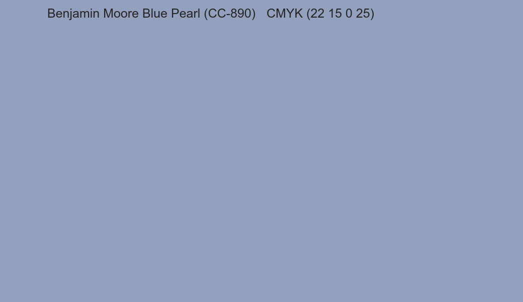 Color Benjamin Moore Blue Pearl (CC-890) to CMYK (22 15 0 25) converter Color Benjamin Moore Blue Pearl (CC-890) to CMYK (22 15 0 25) converter