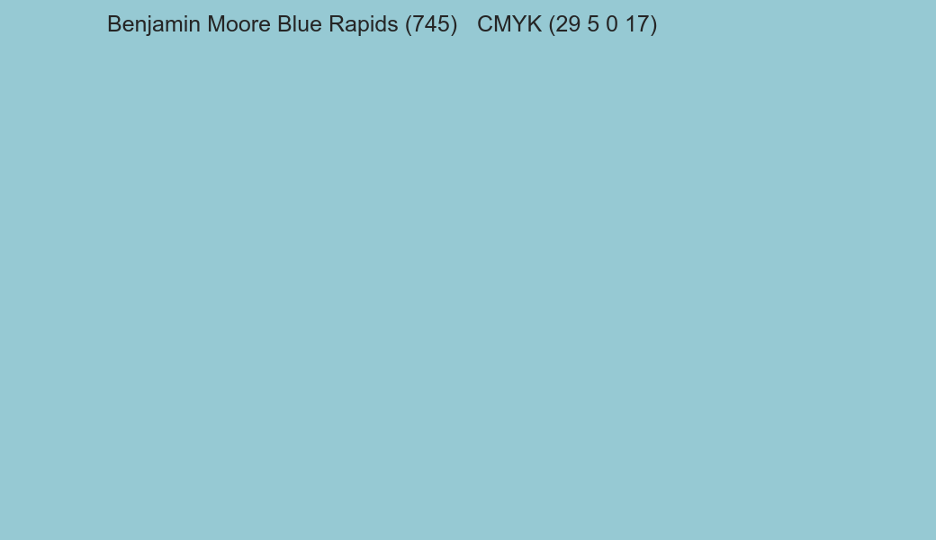 Color Benjamin Moore Blue Rapids (745) to CMYK (29 5 0 17) converter Color Benjamin Moore Blue Rapids (745) to CMYK (29 5 0 17) converter