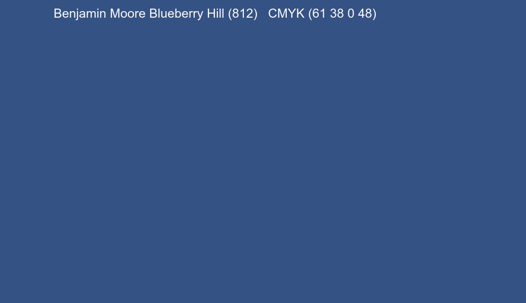 Color Benjamin Moore Blueberry Hill (812) to CMYK (61 38 0 48) converter Color Benjamin Moore Blueberry Hill (812) to CMYK (61 38 0 48) converter