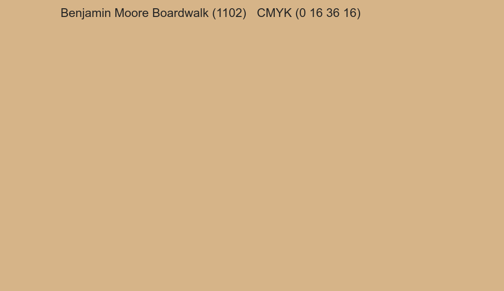 Color Benjamin Moore Boardwalk (1102) to CMYK (0 16 36 16) converter Color Benjamin Moore Boardwalk (1102) to CMYK (0 16 36 16) converter
