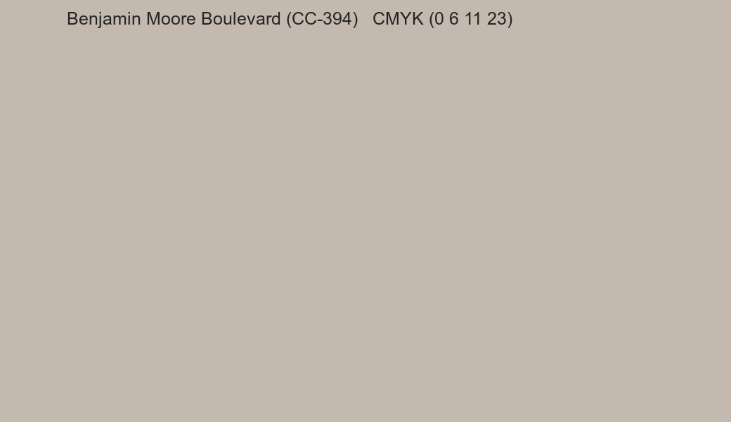 Color Benjamin Moore Boulevard (CC-394) to CMYK (0 6 11 23) converter Color Benjamin Moore Boulevard (CC-394) to CMYK (0 6 11 23) converter