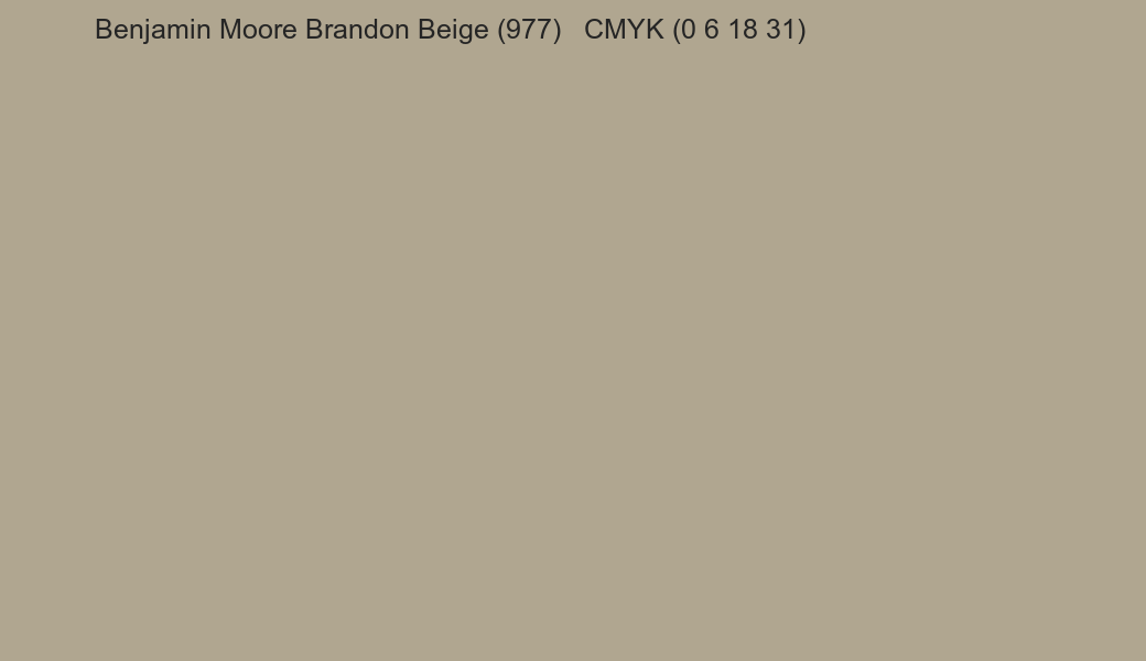 Color Benjamin Moore Brandon Beige (977) to CMYK (0 6 18 31) converter Color Benjamin Moore Brandon Beige (977) to CMYK (0 6 18 31) converter
