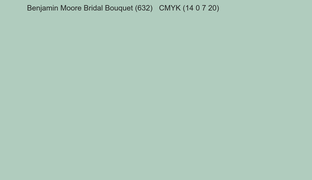 Color Benjamin Moore Bridal Bouquet (632) to CMYK (14 0 7 20) converter Color Benjamin Moore Bridal Bouquet (632) to CMYK (14 0 7 20) converter