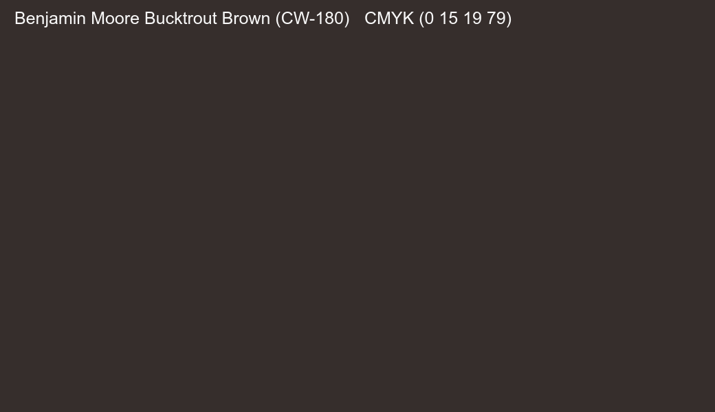Color Benjamin Moore Bucktrout Brown (CW-180) to CMYK (0 15 19 79) converter Color Benjamin Moore Bucktrout Brown (CW-180) to CMYK (0 15 19 79) converter