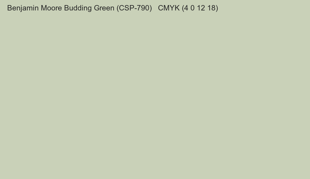Color Benjamin Moore Budding Green (CSP-790) to CMYK (4 0 12 18) converter Color Benjamin Moore Budding Green (CSP-790) to CMYK (4 0 12 18) converter