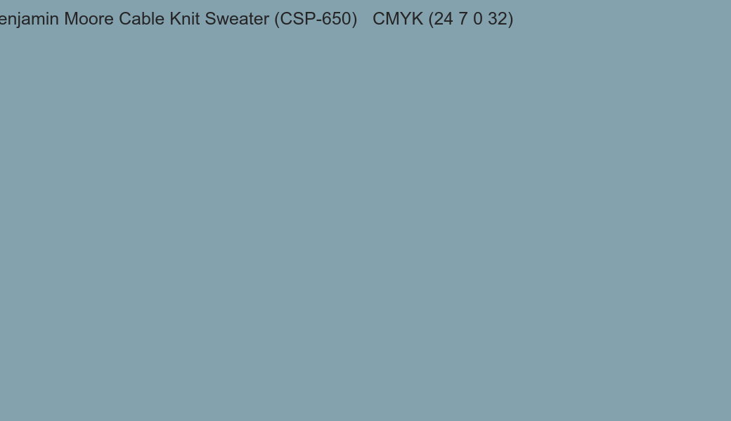 Color Benjamin Moore Cable Knit Sweater (CSP-650) to CMYK (24 7 0 32) converter Color Benjamin Moore Cable Knit Sweater (CSP-650) to CMYK (24 7 0 32) converter