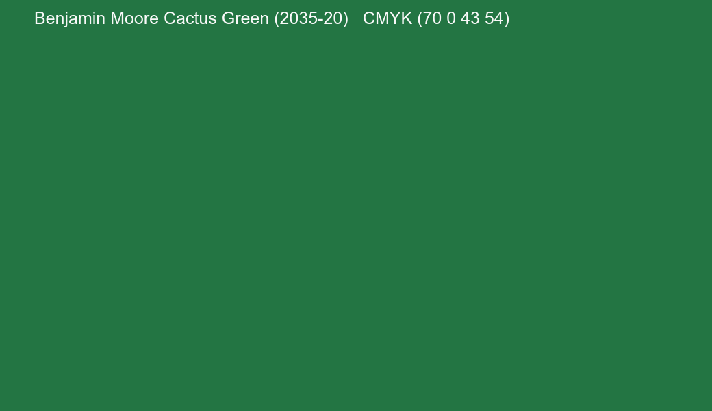 Color Benjamin Moore Cactus Green (2035-20) to CMYK (70 0 43 54) converter Color Benjamin Moore Cactus Green (2035-20) to CMYK (70 0 43 54) converter
