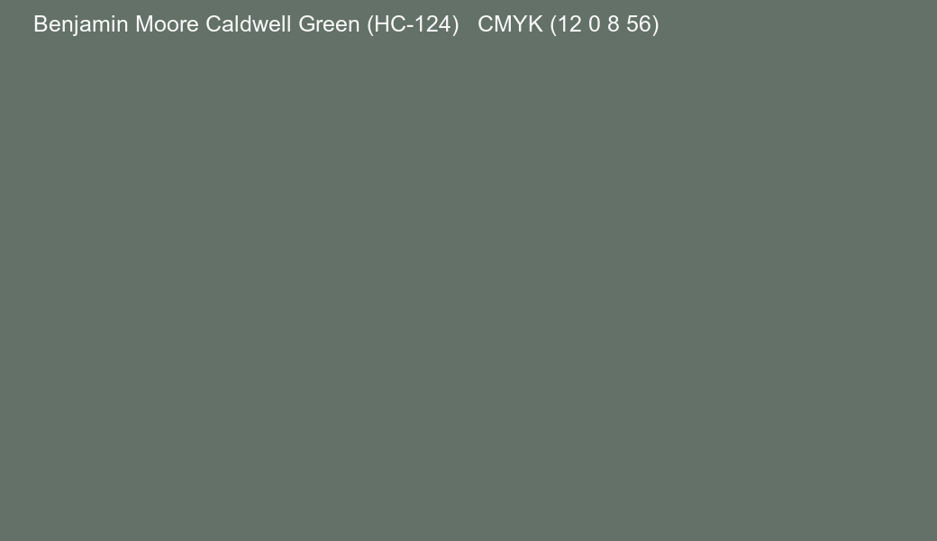 Color Benjamin Moore Caldwell Green (HC-124) to CMYK (12 0 8 56) converter Color Benjamin Moore Caldwell Green (HC-124) to CMYK (12 0 8 56) converter