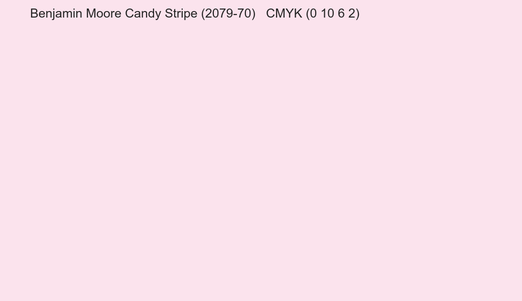 Color Benjamin Moore Candy Stripe (2079-70) to CMYK (0 10 6 2) converter Color Benjamin Moore Candy Stripe (2079-70) to CMYK (0 10 6 2) converter