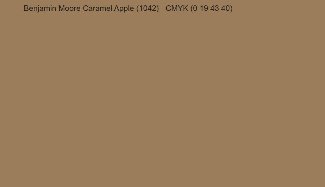 Color Benjamin Moore Caramel Apple (1042) to CMYK (0 19 43 40) converter Color Benjamin Moore Caramel Apple (1042) to CMYK (0 19 43 40) converter