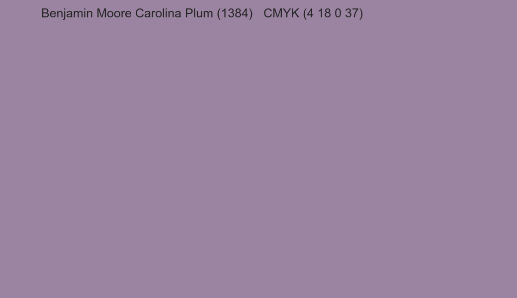 Color Benjamin Moore Carolina Plum (1384) to CMYK (4 18 0 37) converter Color Benjamin Moore Carolina Plum (1384) to CMYK (4 18 0 37) converter