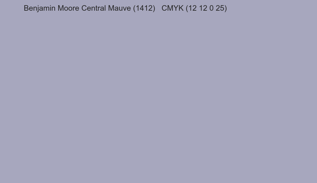 Color Benjamin Moore Central Mauve (1412) to CMYK (12 12 0 25) converter Color Benjamin Moore Central Mauve (1412) to CMYK (12 12 0 25) converter