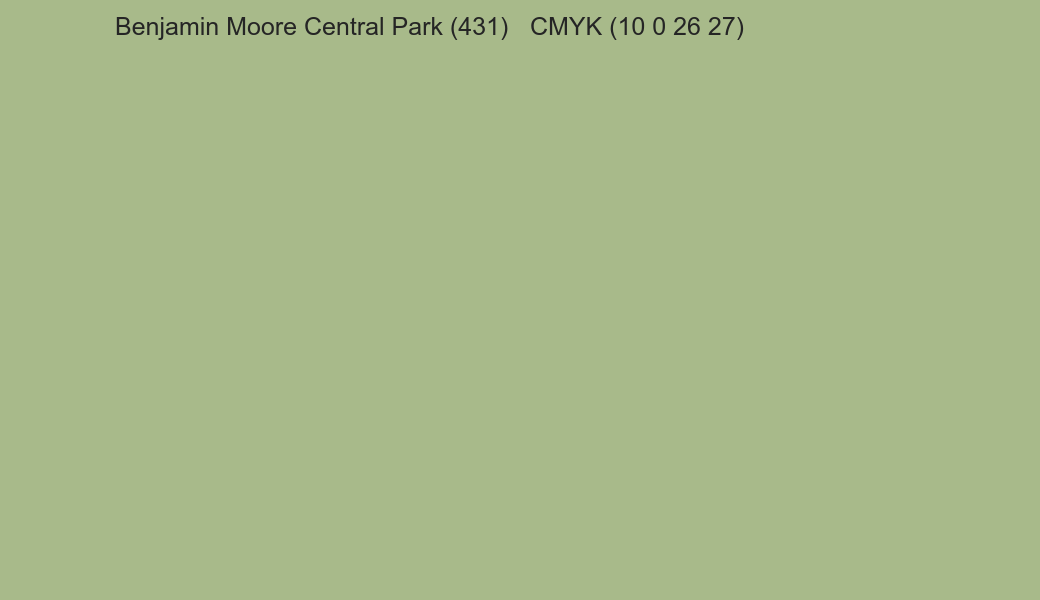 Color Benjamin Moore Central Park (431) to CMYK (10 0 26 27) converter Color Benjamin Moore Central Park (431) to CMYK (10 0 26 27) converter