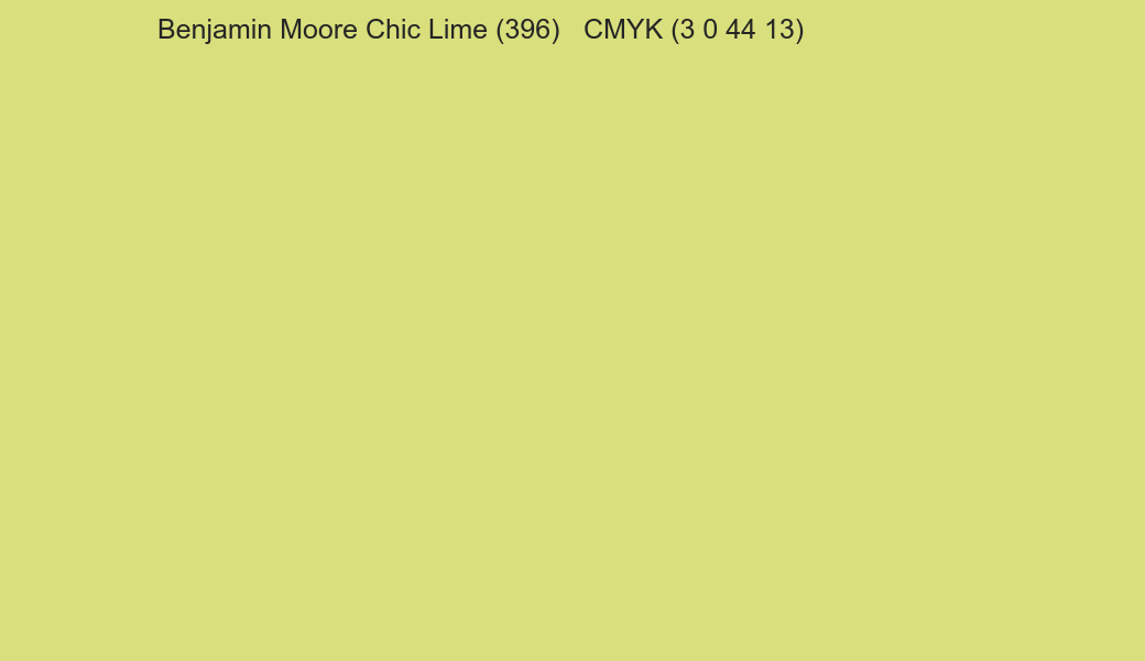 Color Benjamin Moore Chic Lime (396) to CMYK (3 0 44 13) converter Color Benjamin Moore Chic Lime (396) to CMYK (3 0 44 13) converter