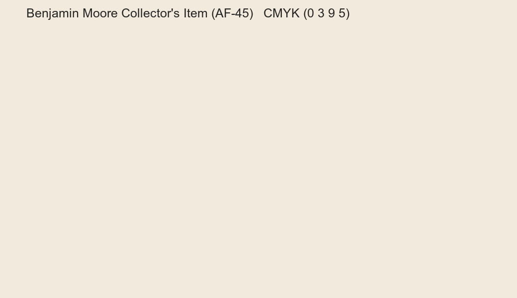 Color Benjamin Moore Collector's Item (AF-45) to CMYK (0 3 9 5) converter Color Benjamin Moore Collector's Item (AF-45) to CMYK (0 3 9 5) converter
