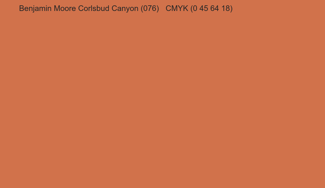 Color Benjamin Moore Corlsbud Canyon (076) to CMYK (0 45 64 18) converter Color Benjamin Moore Corlsbud Canyon (076) to CMYK (0 45 64 18) converter