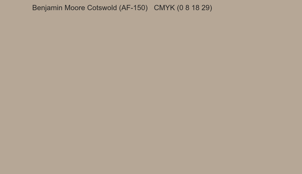 Color Benjamin Moore Cotswold (AF-150) to CMYK (0 8 18 29) converter Color Benjamin Moore Cotswold (AF-150) to CMYK (0 8 18 29) converter