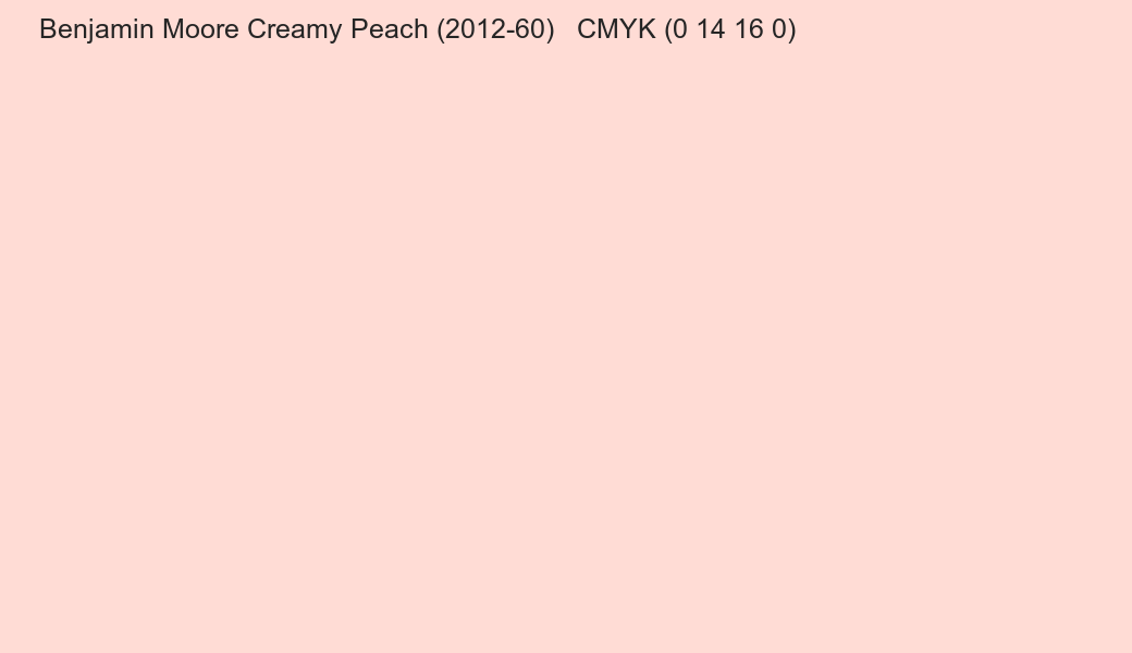 Color Benjamin Moore Creamy Peach (2012-60) to CMYK (0 14 16 0) converter Color Benjamin Moore Creamy Peach (2012-60) to CMYK (0 14 16 0) converter