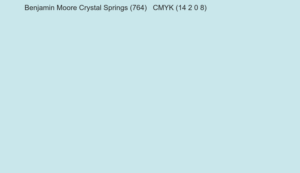 Color Benjamin Moore Crystal Springs (764) to CMYK (14 2 0 8) converter Color Benjamin Moore Crystal Springs (764) to CMYK (14 2 0 8) converter