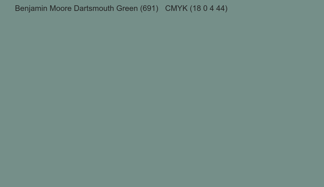 Color Benjamin Moore Dartsmouth Green (691) to CMYK (18 0 4 44) converter Color Benjamin Moore Dartsmouth Green (691) to CMYK (18 0 4 44) converter
