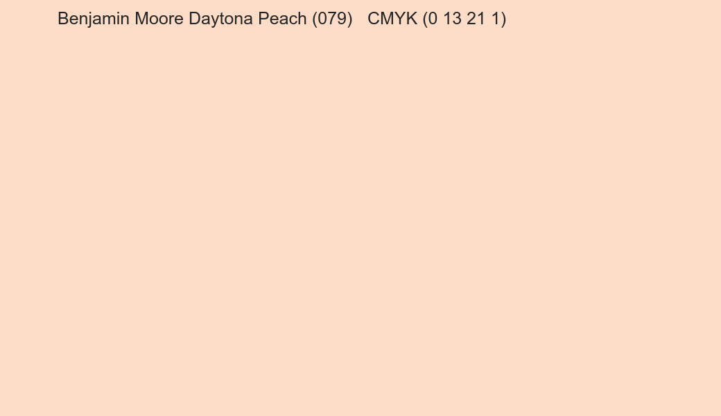 Color Benjamin Moore Daytona Peach (079) to CMYK (0 13 21 1) converter Color Benjamin Moore Daytona Peach (079) to CMYK (0 13 21 1) converter